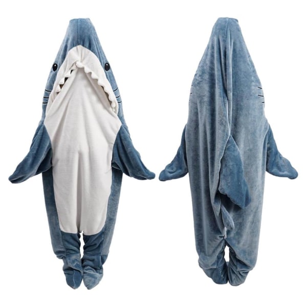 Shark Blanket Hooded Onesie för vuxna och barn, Bärbar Shark Filt, Shark Sovsäck, Mjuk och bekväm Shark Onesie Outfit Blue L（170cm）