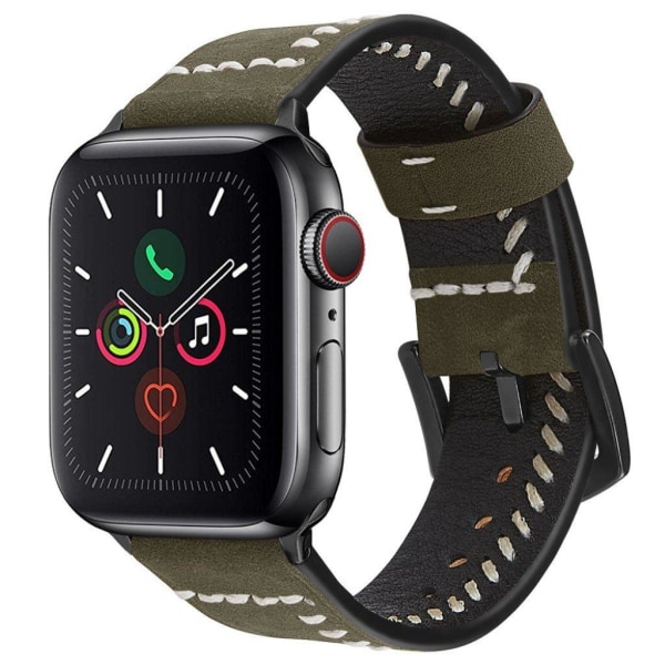 Apple Watch Series 5 / 4 40mm klockarmband i läder med unik söm - Grön Grön