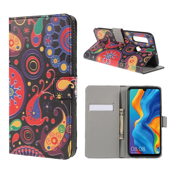 Huawei P30 Lite mønstret læder flip etui - Paisley Multicolor