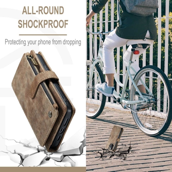CaseMe iPhone 12 Pro Max etui med lynlås og pung - Brun Brown
