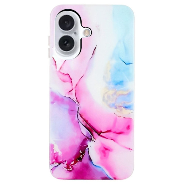 Marmordesign iPhone 16 Plus deksel - Rosa / Blå Pink