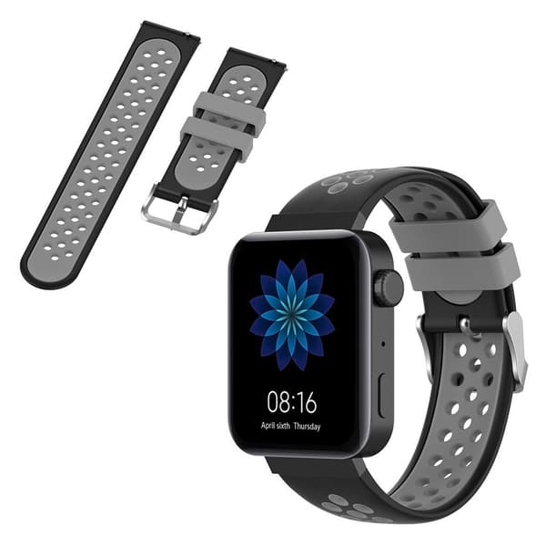 Xiaomi Mi Watch holdbar tofarvet silikone Urrem - Sort / Grå Silver grey