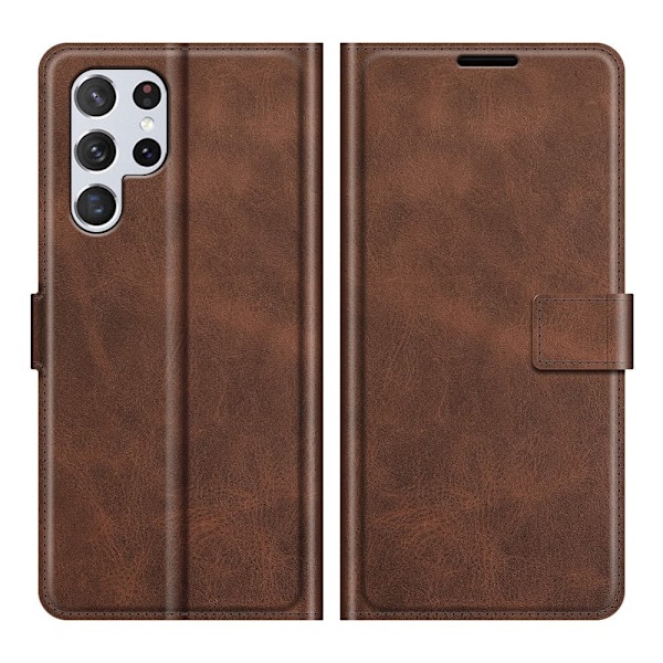 Wallet-style Nahkakotelo For Samsung Galaxy S22 Ultra - Kahvi Brown