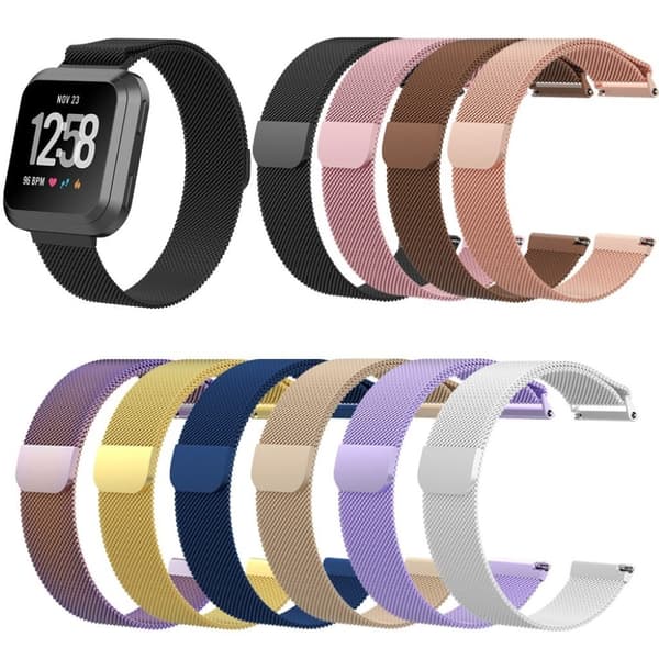 Fitbit Versa Klokkearmbånd laget av rustfritt stål, str. S - Svart Black