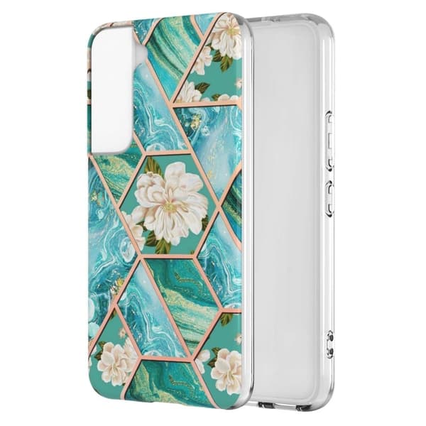 Marble Samsung Galaxy S22 Etui - Blåe Blomster Blue