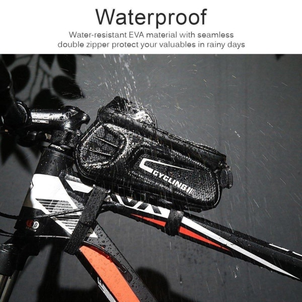 Waterproof bicycle top tube bag phone mount Black
