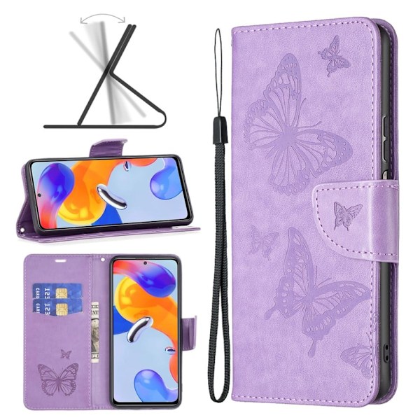 Butterfly Xiaomi Redmi Note 11S 5G / Xiaomi Redmi Note 11 Pro nahkakotelo - Violetti Purple