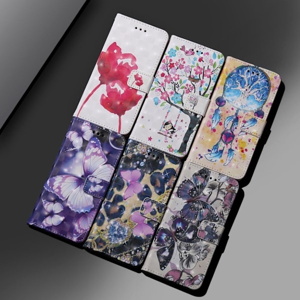 iPhone Xs Max flip cover i læder med lyspletmønster - Rød Blomst Red