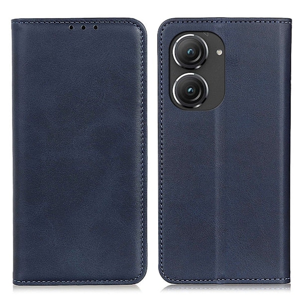 Flip Etui med Pung i Ægte Læder til ASUS Zenfone 9 - Blå Blue