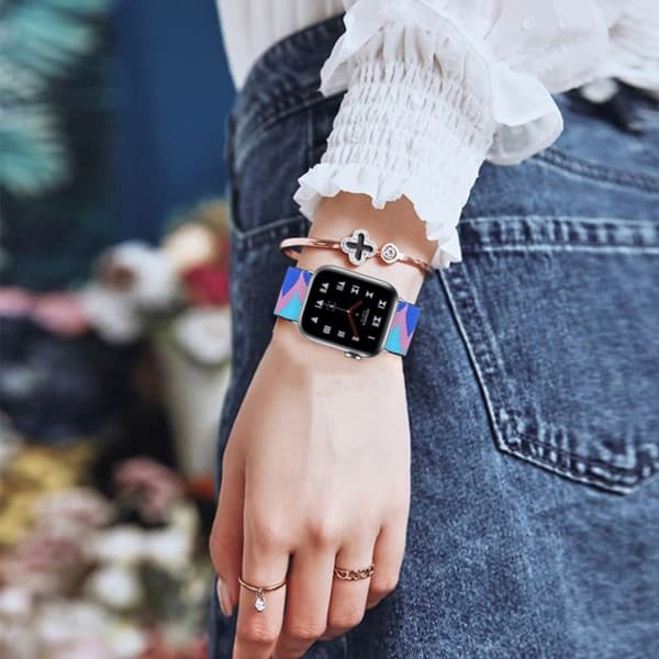 Apple Watch Series 6 / 5 44mm nylon mønster rem - blå / pink / blå Zig-zag Multicolor