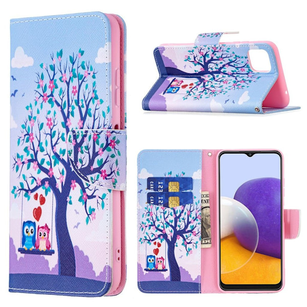 Wonderland Samsung Galaxy A22 5G Läppäkotelo - Puu And Pöllö Multicolor