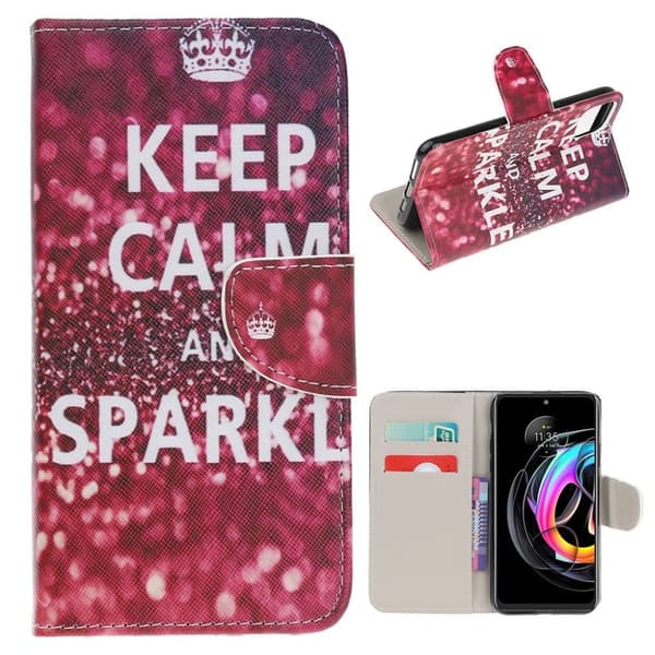 Wonderland Motorola Edge 20 Lite Flip Etui - Keep Calm og Sparkle Red