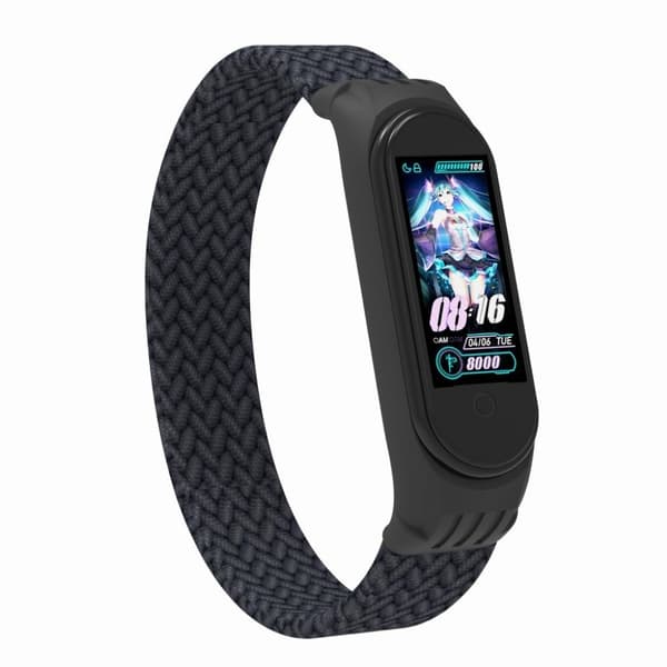 Xiaomi Mi Band 5 / 4 / 3 stilfuld nylon urrem - Trækul / Størrelse: S Black