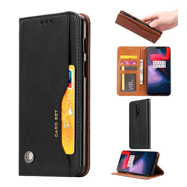 OnePlus 6 självabsorberande flipfodral i läder - Svart Svart