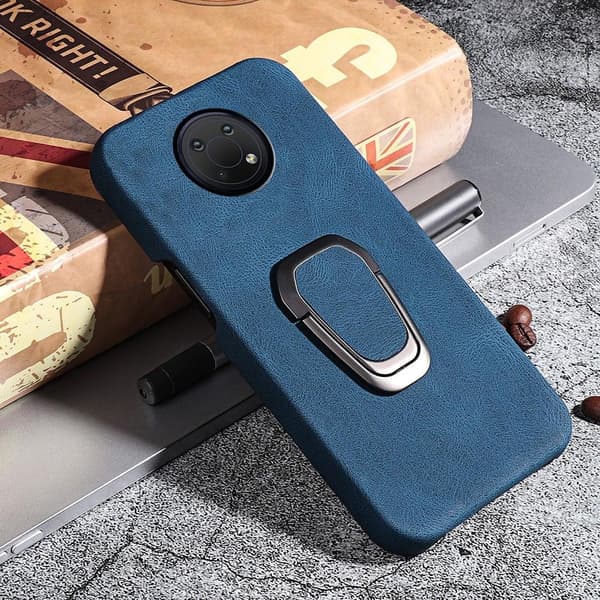 Stødsikkert lædercover med oval kickstand til Nokia G10 - Blå Blue