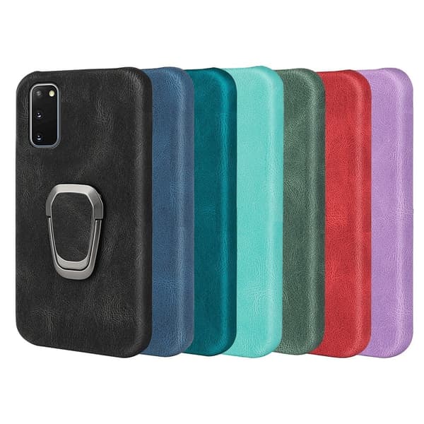 Stötsäkert läderfodral med oval kickstand för Samsung Galaxy S20 - Blå Blå