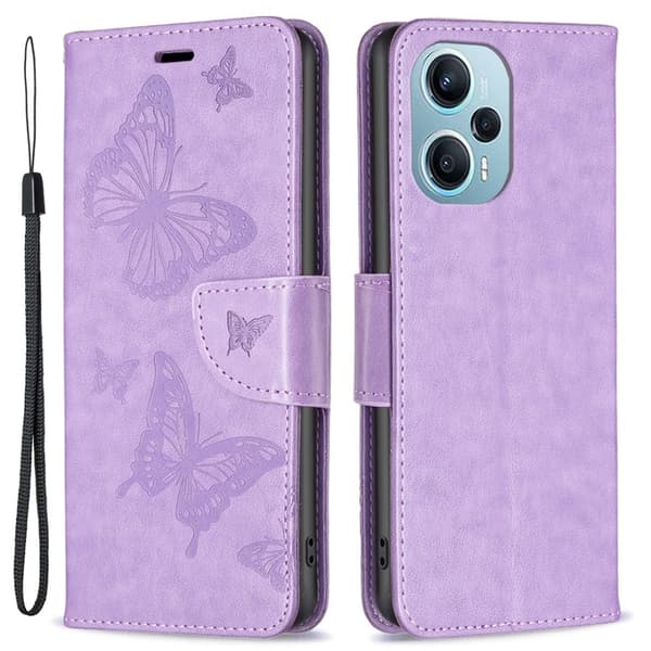 Butterfly Xiaomi Poco F5 / Redmi Note 12 Turbo Flippetui - Lilla Purple