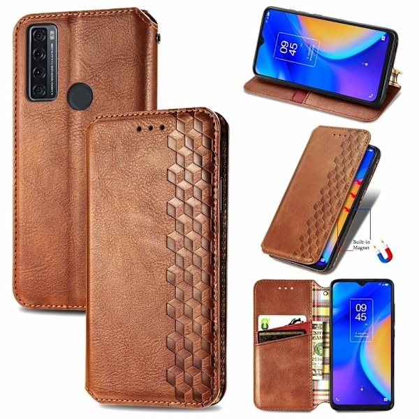 Nahkakotelo With A Stylish Rhombus Imprint For Tcl 20 Se - Ruskea Brown