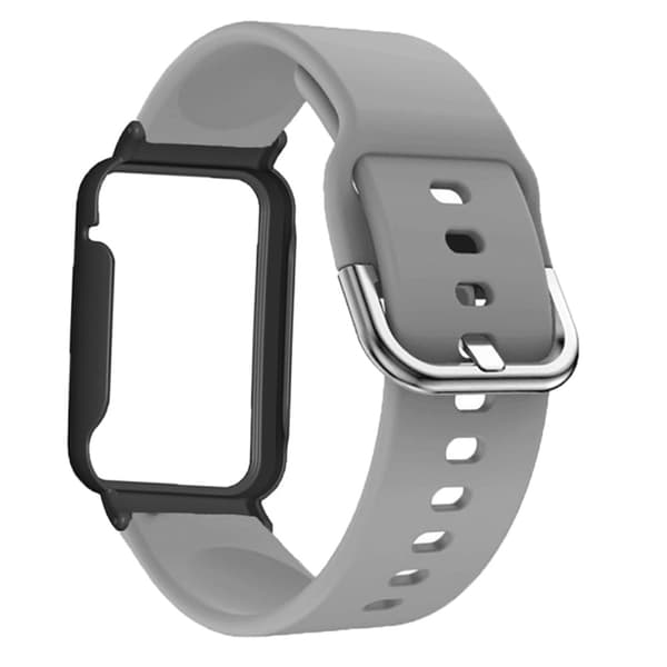 Silikonklokkerem med deksel for Xiaomi Mi Band 7 Pro - Grå / Svart Silver grey
