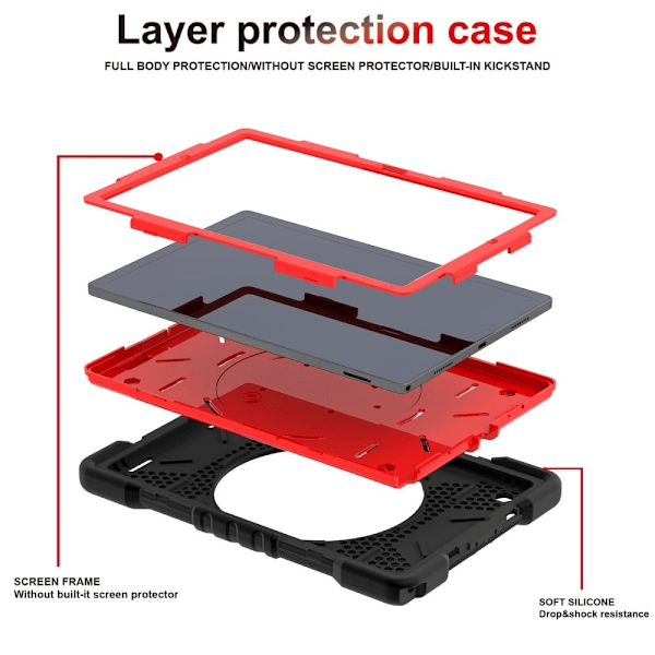 Samsung Galaxy Tab A8 10.5 (2021) hybridcover med strop - Sort / Rød Red