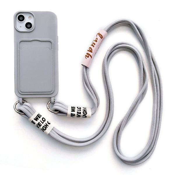 iPhone 14 silikonisuojus korttipaikalla ja hihnalla - Harmaa Silver grey