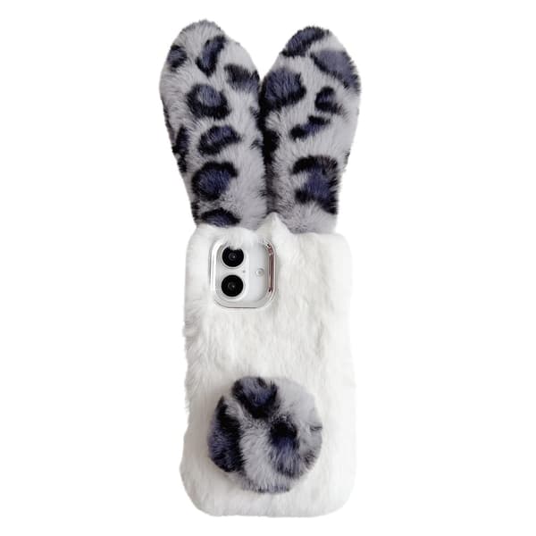 iPhone 16 Fodral Fluffig Leopard Splicing Bunny Plysch Flexibelt Telefonskal - Svart Svart