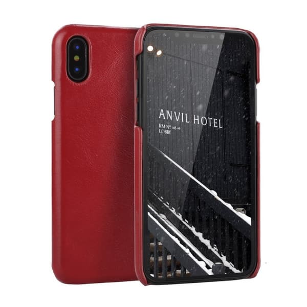 iPhone Xs Max Plast skal täckt med retro textur äkta kvlaitets läder - Röd Röd