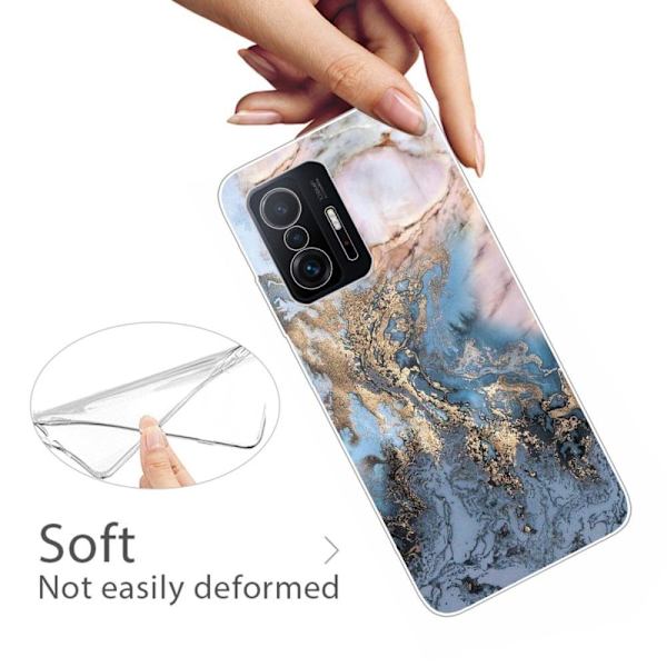 Marmormotiv Xiaomi 11T / Xiaomi 11T Pro skal - Blå På Gyllene Stänk Marmor Blå