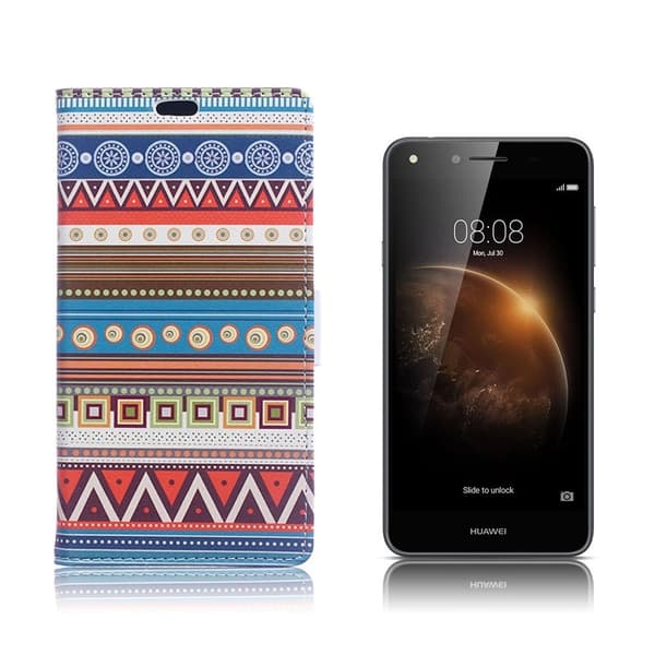 Huawei Y6II Compact etui av lær m/ mønster - Tribal geometrisk figur Multicolor
