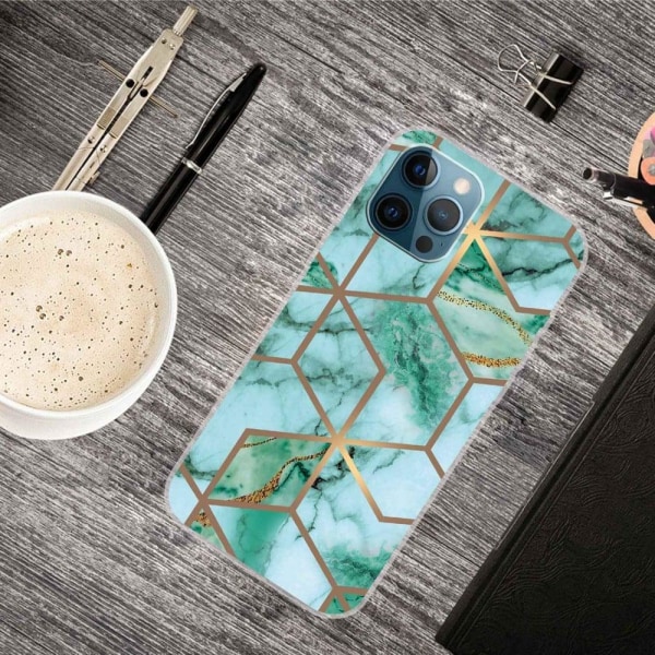 Marble design iPhone 14 Pro Max cover - Smaragdfarvet Terningemønster Green