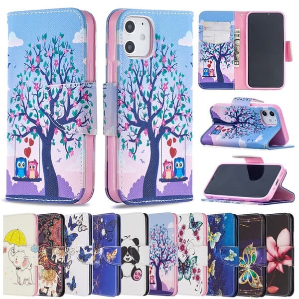 Wonderland iPhone 12 Mini Flippetui - Ugle og Tre Multicolor