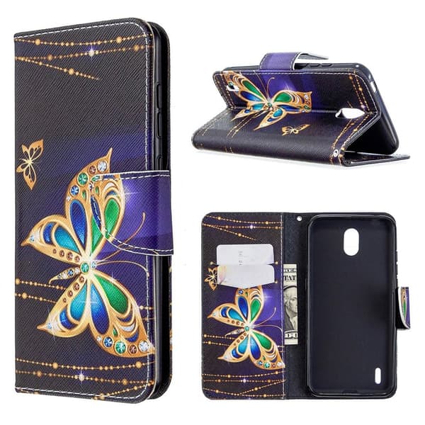 Wonderland Nokia 1.3 flip-etui - Sommerfugl Med Diamanter Multicolor