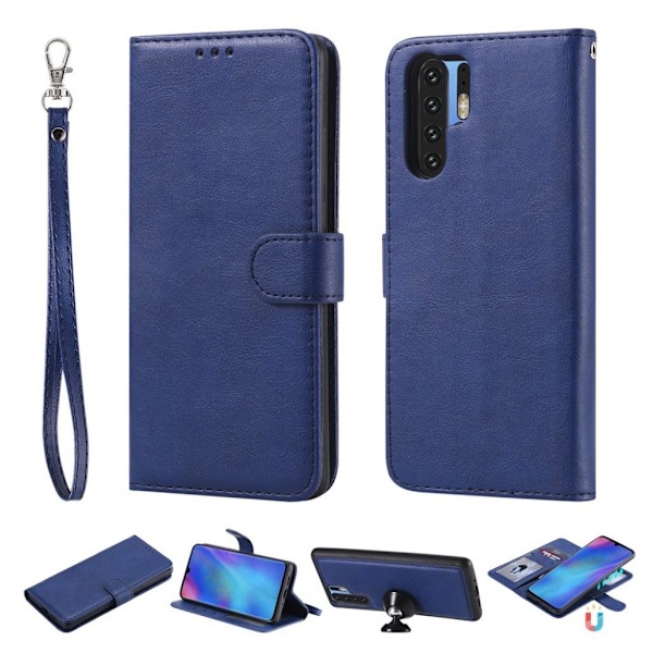 Huawei P30 Pro löstagbart 2-i-1 konstläderfodral - Blå Blå