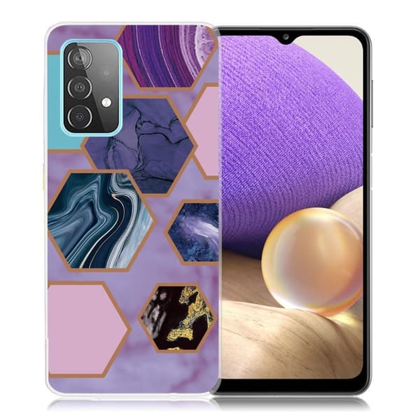 Marble Samsung Galaxy A32 5G Etui - Hexagons in Purple Background Purple