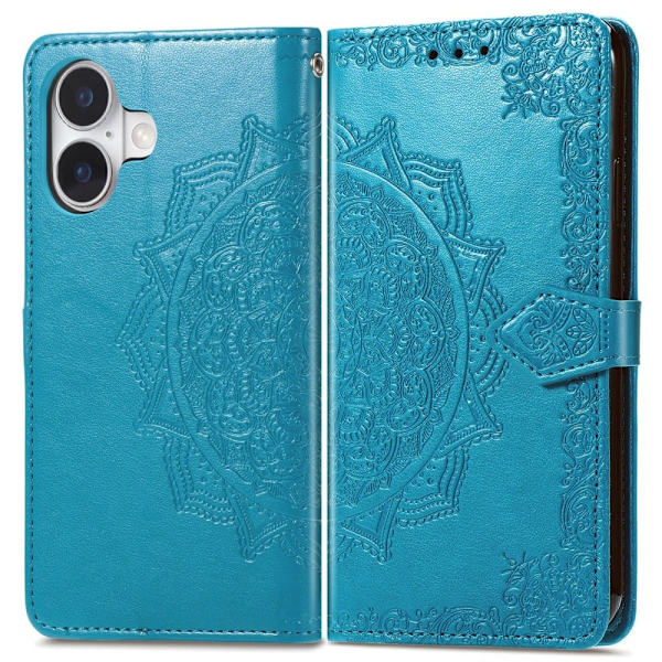 Mandala iPhone 16 Plus etui i lær - Blå Blue
