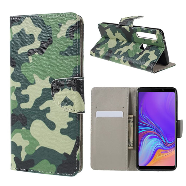 Samsung Galaxy A9 (2018) kryds tekstur læder flip etui - Camouflage Green