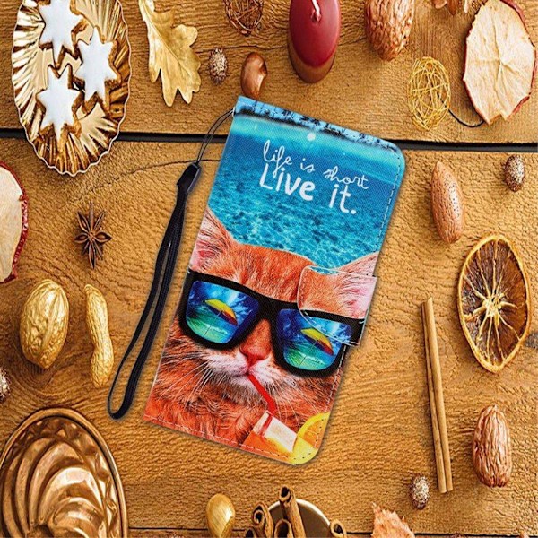 wonderland Samsung Galaxy S21 Ultra flip etui - kat Wearing Sunglasses Multicolor