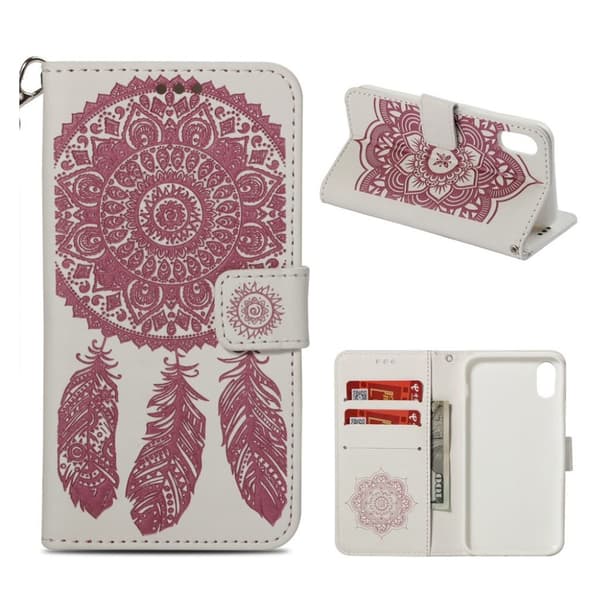 iPhone Xs Max flip cover i læder med tryk og drømmefanger - Hvid/Pink Multicolor