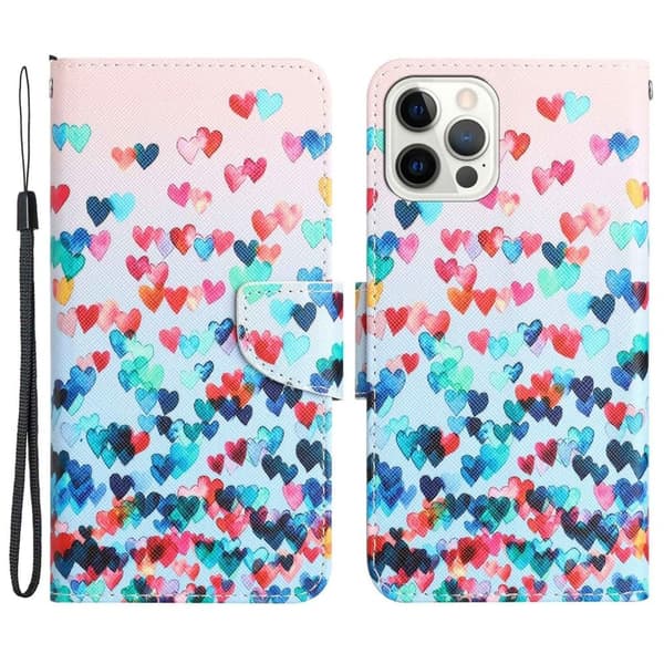 Wonderland iPhone 14 Pro Max Läppäkotelo - Love Heart Multicolor