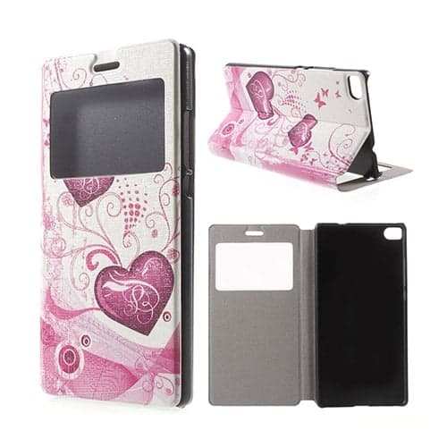 Moberg View Huawei Ascend P8 Læder Flip Etui - To Hjerter Multicolor