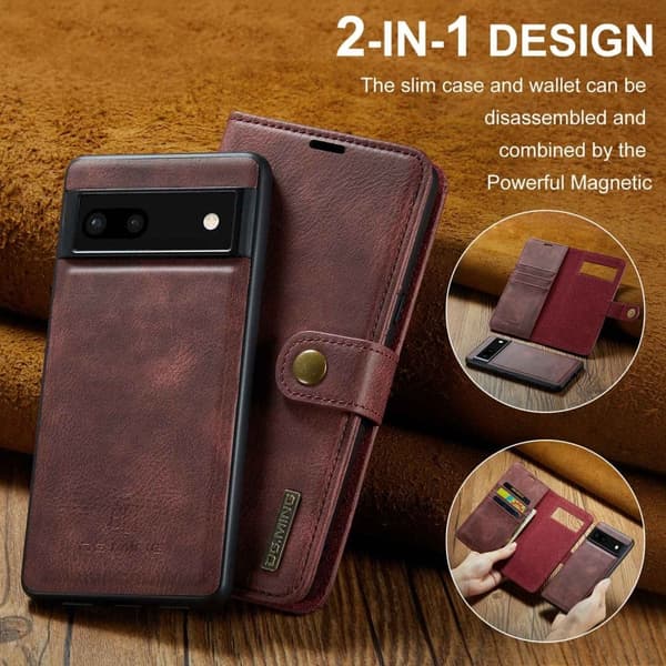 DG.Ming Google Pixel 6a 2-in-1 Lommebok Etui - Rød Brown