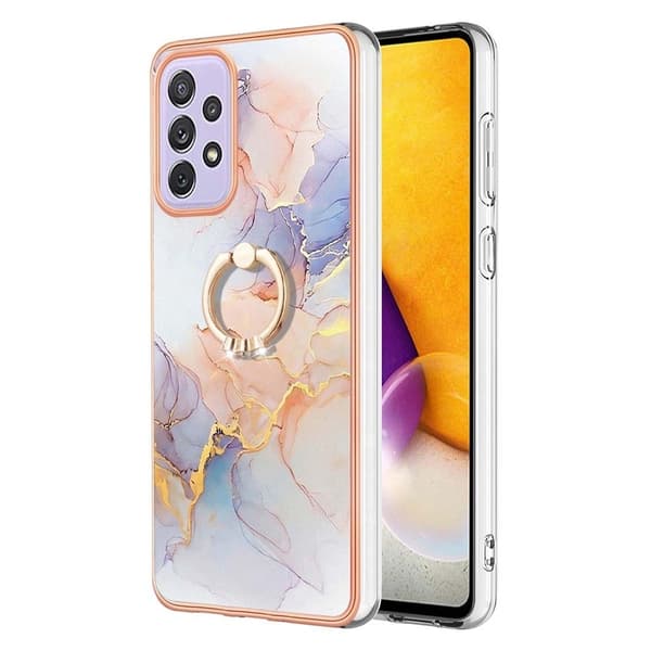 Marble Patterned Suojakuori With Ring Holder For Samsung Galaxy A73 - Milky Way Marble White Multicolor