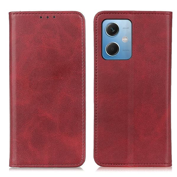 Flip Etui med Pung i Ægte Læder til Xiaomi Redmi Note 12 - Rød Red