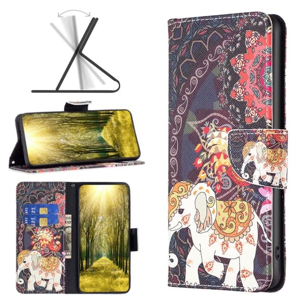 Wonderland Xiaomi Redmi Note 13 4G flip etui - Blomst Og Elefant Multicolor
