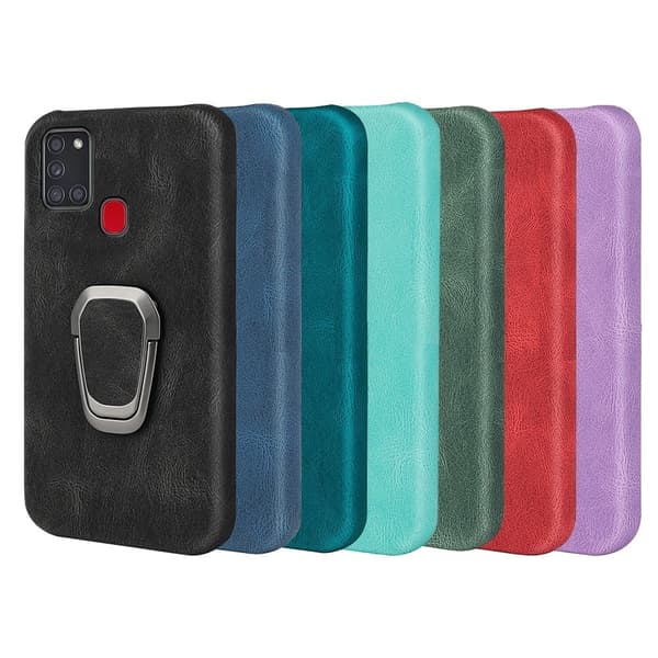 Stötsäkert läderfodral med oval kickstand för Samsung Galaxy A21s - Lila Lila