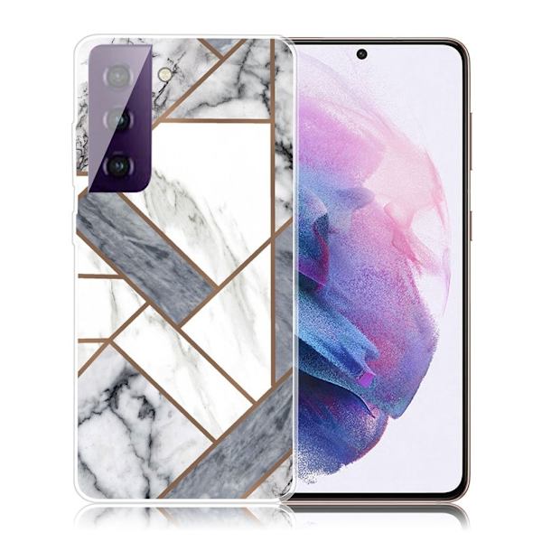 Marble Samsung Galaxy S21 FE Etui - Grå / Hvid Marmorkugle Tile Multicolor