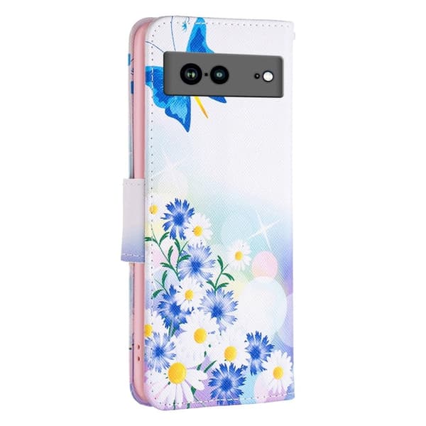 Wonderland Google Pixel 7a Flippetui - Sommerfugl og Blomster Blue