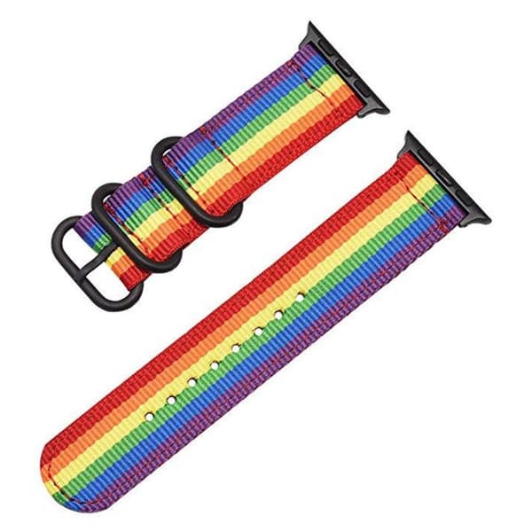 Apple Watch Series 8 (41 mm) nylonband med tre öglor - Regnbåge multifärg