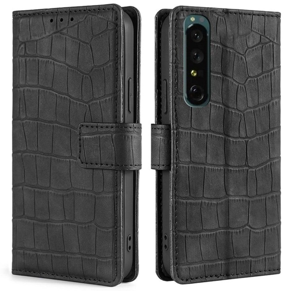 Crocodile textured leather case for Sony Xperia 1 IV - Black Black
