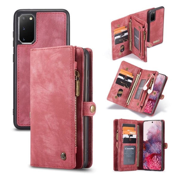 CaseMe Samsung Galaxy S20 Zipper Wallet kotelot - Punainen Red